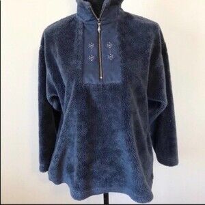 Black Diamond Jacket 1/4 Zip Sherpa Fleece Faux Suede Pullover Blue Size Small